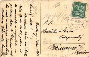 1935 Pozdrav od Mikuláse / Saint Nicholas with angel on a sled art postcard (EB)