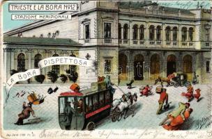 1903 Trieste, Trst, Trieszt; Trieste e la Bora No. 12. Stazione Meridionale, La Bora dispettosa / Th...