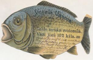 Veselé Vánoce. Tahle mrska roztomilá, vází jiste 102 kila. Náklad. L. Kautsky Praha / cseh nyelvű ha...