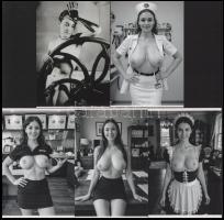 Eltérő időben készült felvételek egészséges, szellős és tetszetős munkaruhákról: orvosi rendelőben, ...