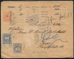 1897 Pénzeslevél 1Ft + kiegészítő bélyegekkel, 1 bélyeg hiányzik "BUDAPEST / FŐPOSTA" - Gr...