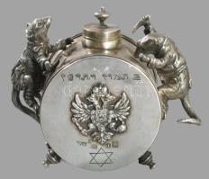 1836 Ezüst (Ag) tintatartó, plasztikus egéralakokkal díszítve. 1836, orosz, 84 zootniki jel, Ivan Fe...