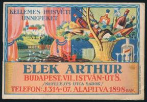 cca 1927-1930 Elek Arthur húsvéti bor és ital árjegyzéke. Bp.,én.,Magyar Földrajzi Intézet Rt., szín...