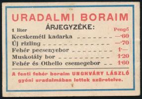 cca 1927-1930 Elek Arthur húsvéti bor és ital árjegyzéke. Bp.,én.,Magyar Földrajzi Intézet Rt., szín...