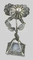 Izraeli filigrán ezüst (Ag) besamin tartó, jelzett, m: 14 cm, 91g
