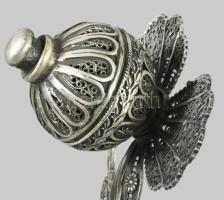 Izraeli filigrán ezüst (Ag) besamin tartó, jelzett, m: 14 cm, 91g