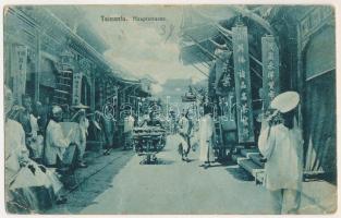 Jinan, Tsinan, Tsinanfu; Hauptstrasse / main street, shops + "K.U.K. KRIEGSMARINE SMS PANTHER&q...