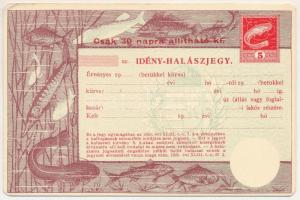 1930 k. 5P értékű, 30 napra kiállítható halászjegy, kitöltetlen T:AU
Hungary cca 1930. Fishing tick...