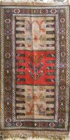 Török kilim gyapjú szőttes, geometrikus alapmotívumon stilizált naív díszítéssel, 183x100 cm, jó áll...