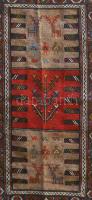 Török kilim gyapjú szőttes, geometrikus alapmotívumon stilizált naív díszítéssel, 183x100 cm, jó áll...
