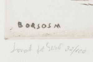 Borsos Miklós (1906-1990): Lovat betörő. Hidegtű, papír, jelzett, számozott (32/100), 19x29,5 cm. Üv...