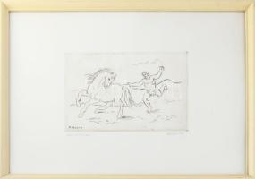 Borsos Miklós (1906-1990): Lovat betörő. Hidegtű, papír, jelzett, számozott (32/100), 19x29,5 cm. Üv...