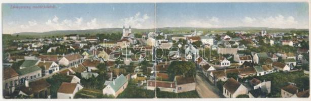 1947 Zalaegerszeg, madártávlatból, látkép zsinagógával. 2-részes kihajtható panorámalap. Fülöp kiadá...