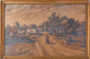 Olvashatatlan jelzéssel: Hazafelé. Tus, papír, 35x49 cm. Üvegezett fakeretben