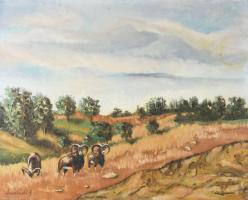 Lantódi jelzéssel: Muflonok. Olaj, farost. 40x49,5 cm