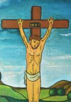 Olvashatatatlan jelzéssel: Krisztus a Kereszten. Olaj, karton. Dekoratív, kissé sérült fakeretben. 5...