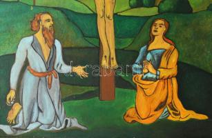 Olvashatatatlan jelzéssel: Krisztus a Kereszten. Olaj, karton. Dekoratív, kissé sérült fakeretben. 5...