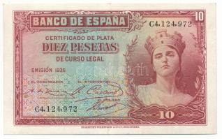 Spanyolország 1935. 10P "C4,124,972" T:XF
Spain 1935. 10 Pesetas "C4,124,972" C...