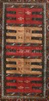 Török kilim gyapjú szőttes, geometrikus alapmotívumon stilizált naív díszítéssel, 183x100 cm, jó áll...