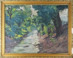 Widder Félix (1874-1939): Zöldellő táj, 1938. Olaj, karton, jelzett. Fa keretben, 60×78 cm