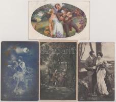 4 db RÉGI zsáner motívum képeslap vegyes minőségben: szerelmes párok / 4 pre-1945 motive postcards i...