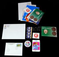 1996-2008 Magyarországi nemzetközi sportversenyek reklám levelezőlapok, matricák, borítékok, jegyzet...
