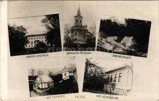 1942 Hejce, Püspöki kastély, Római katolikus és református templom, park részlet, református lelkész...
