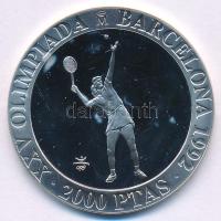 Spanyolország 1991. 2000P Ag "Nyári Olimpia 1992 Barcelona - Tenisz" T:PP folt, karc Spain 1991. 2000 Pesetas Ag "1992 Summer Olympics, Barcelona - Tennis" C:PP spot, scratch Krause KM#888