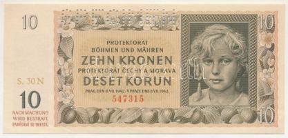 Német Harmadik Birodalom / Cseh-Morva Protektorátus 1942. 10K "30 N 547315", "SPECIME...