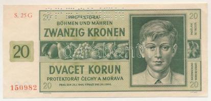 Német Harmadik Birodalom / Cseh-Morva Protektorátus 1944. 20K "25 G 150982", "SPECIME...