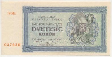 Csehszlovákia 1945. 2000K "SPECIMEN (MINTA)" perforációval, "19 Má 037630" T:XF
...