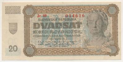Szlovákia 1942. 20K "SPECIMEN (MINTA)" perforációval, "Jc 40 014616" T:AU,XF haj...