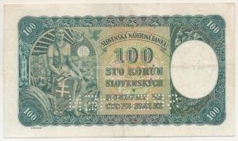 Szlovákia 1940. 100K "SPECIMEN" (minta) perforációval, csehszlovák bélyeggel, "G9 582...