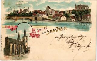 1899 Saalfeld, St. Johannis Kirche. Ottmar Zieher / general view, church. Art Nouveau, floral, litho