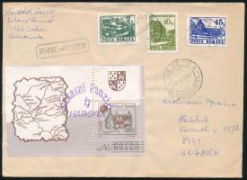 1992 Légi levél Sikaszó Panzió blokkal bérmentesítve / Airmail cover with hotelpost block