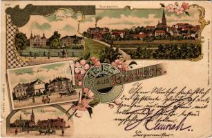 1900 Borbeck, Schloss, Totalansicht, Bürgermeister-Amt, Kath. Kirche, Krankenhaus. H. Möllhoff, Joh....