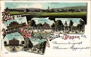 1900 Dissen, Südansicht, Bahnhof, Volksschule, Kirche, Rektoratschule, Grosse Strasse. H. Beucke / v...