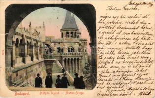 1905 Budapest I. Vár, Halászbástya, Mátyás lépcső. Taussig Arthur 3175. (szakadás / tear)