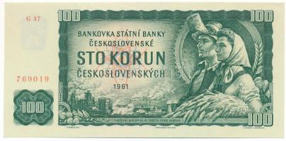 Csehszlovákia 1961. 100K "G 37 769019" T:XF
Czechoslovakia 1961. 100 Korun "G 37 769...