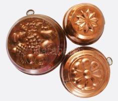 3 darab antik réz sütőforma, d: 15 cm alatt