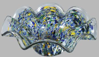 cca 1950 Murano anyagában pöttyözve színezett kínáló, jelzés nélkül, hibátlan, d: 32,5 cm, m: 12 cm