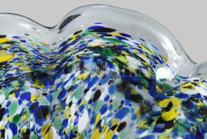 cca 1950 Murano anyagában pöttyözve színezett kínáló, jelzés nélkül, hibátlan, d: 32,5 cm, m: 12 cm