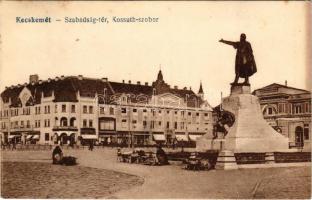 1928 Kecskemét, Szabadság tér, Kossuth szobor, piac, Fuchs Samu és Réthey Gyula üzlete. Vasúti level...