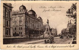 1915 Kraków, Krakkó, Krakau; Matejko-Platz und Jagiello Monument / square, monument, automobile (Rb)