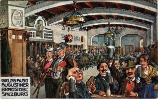 1914 Salzburg, Augustiner Braustubl. J. Huttegger / brewery, pub, interior s: Zwickle (EK)