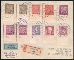 1936 Ajánlott légi levél 14 db bélyeggel / Airmail registered cover with 14 stamps