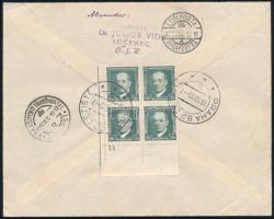1936 Ajánlott légi levél 14 db bélyeggel / Airmail registered cover with 14 stamps