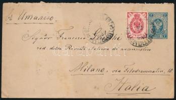 1897 Díjkiegészített díjjegyes boríték Olaszországba / PS-cover with additional franking to Italy