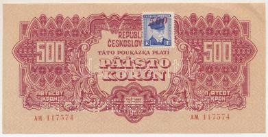 Csehszlovákia 1944. 500K "SPECIMEN (MINTA)" perforációval, felülbélyegzett csehszlovák bél...