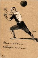 1901 Labdarúgó, focista. Dombornyomott / Football player. Emb. litho s: Heyer (EK)